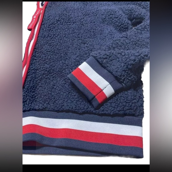 Tommy Hilfiger Size Small Hooded Full Zip Fleece Jacket Blue Logo - Picture 7 of 8